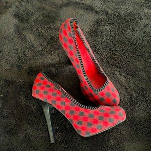 Red plaid heels